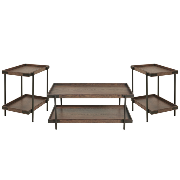 Alaterre Furniture Kyra 3-Piece Oak and Metal Living Room Set with Two 27" Side Tables and 42"L Coffee Table ANKY01111RBG